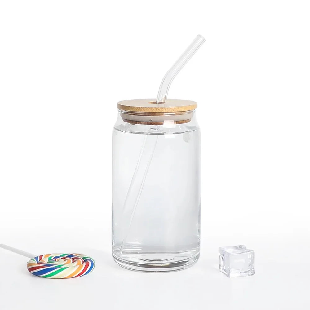 16oz can glass with bamboo lid