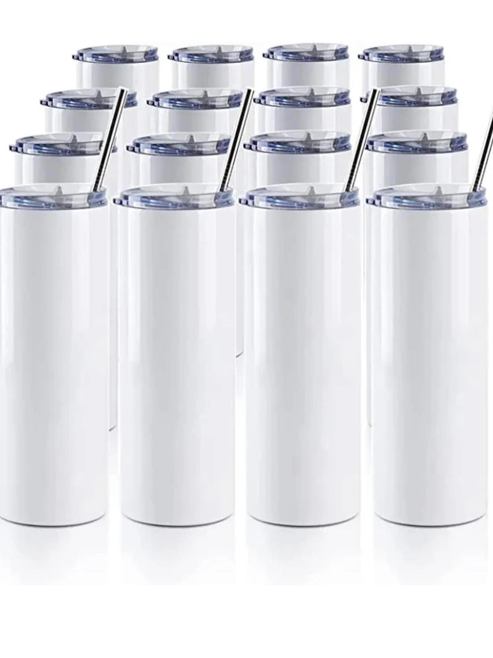 BULK 20oz sublimation flat edge tumblers with plastic straws and rubber bottom