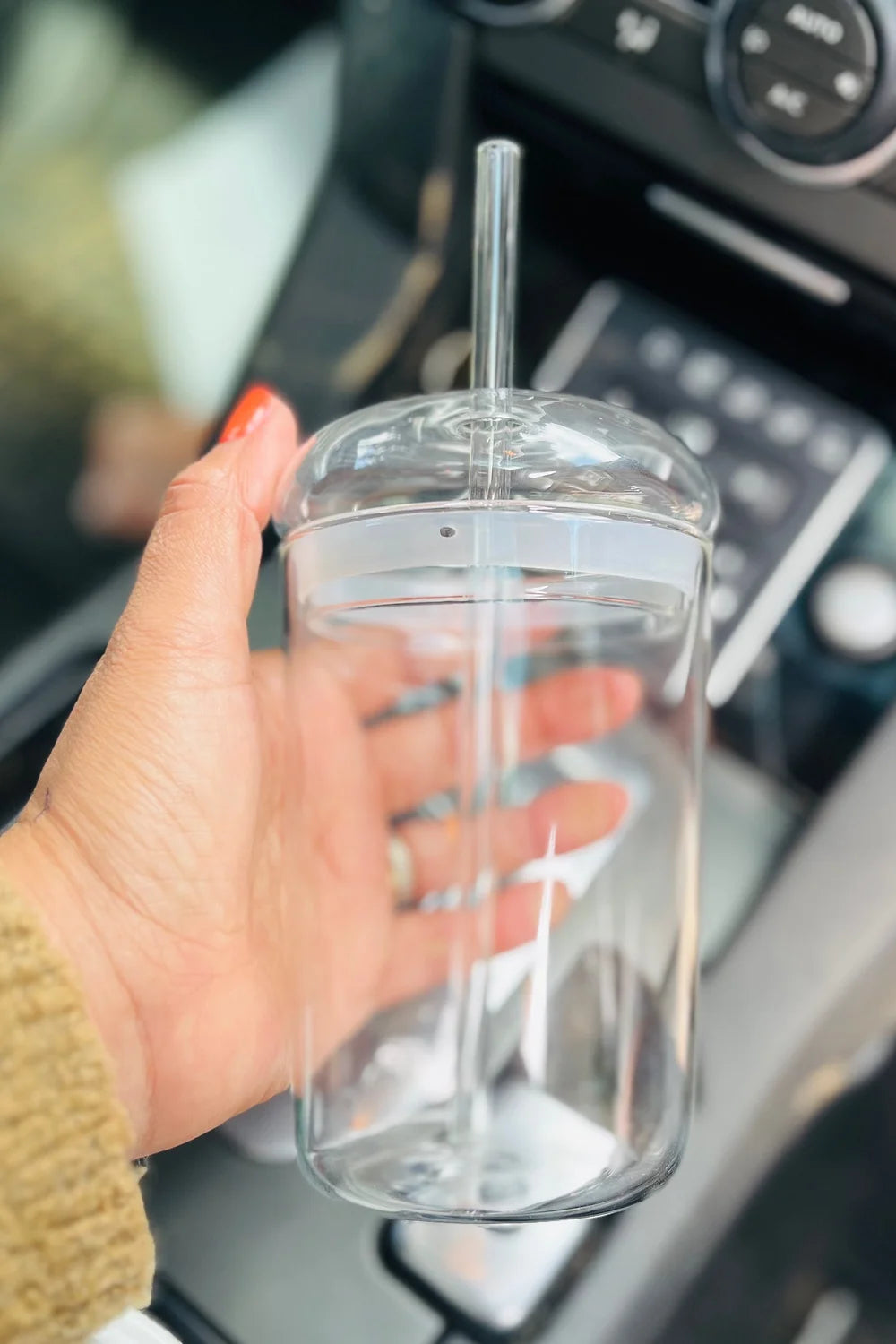 Glass dome tumbler with glass straw