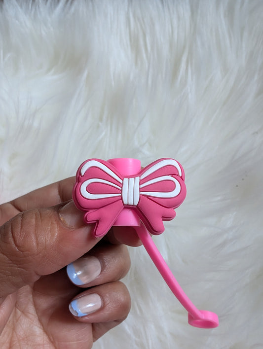 Pink bow straw topper
