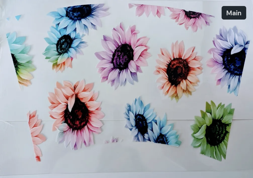 24oz UV-DTF Rainbow flowers