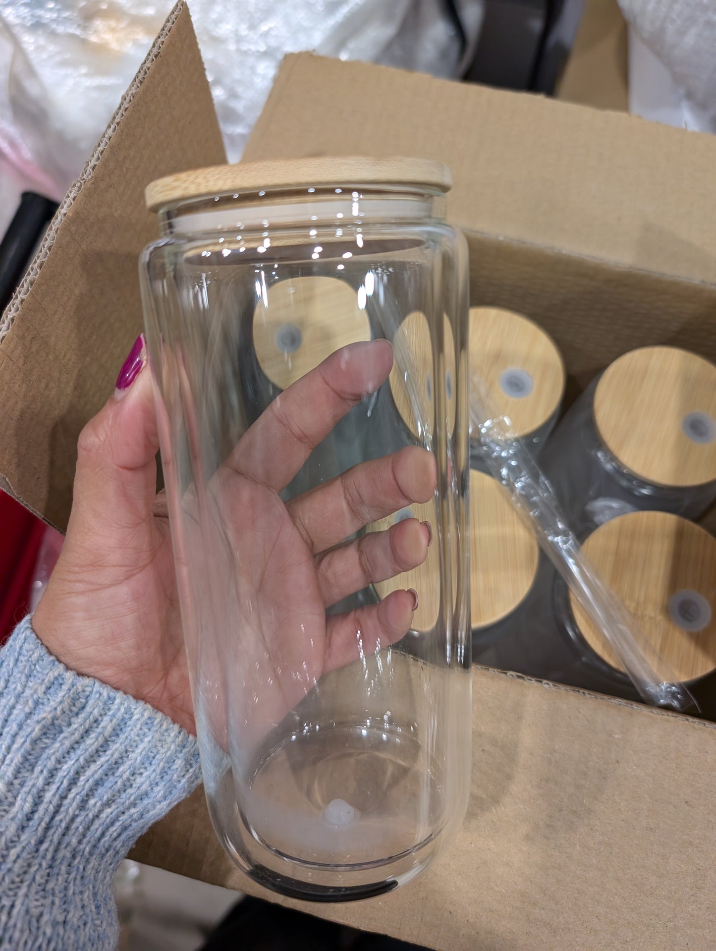 6 Pack 16oz sublimation double wall can glass Sublimation Glass Can shape