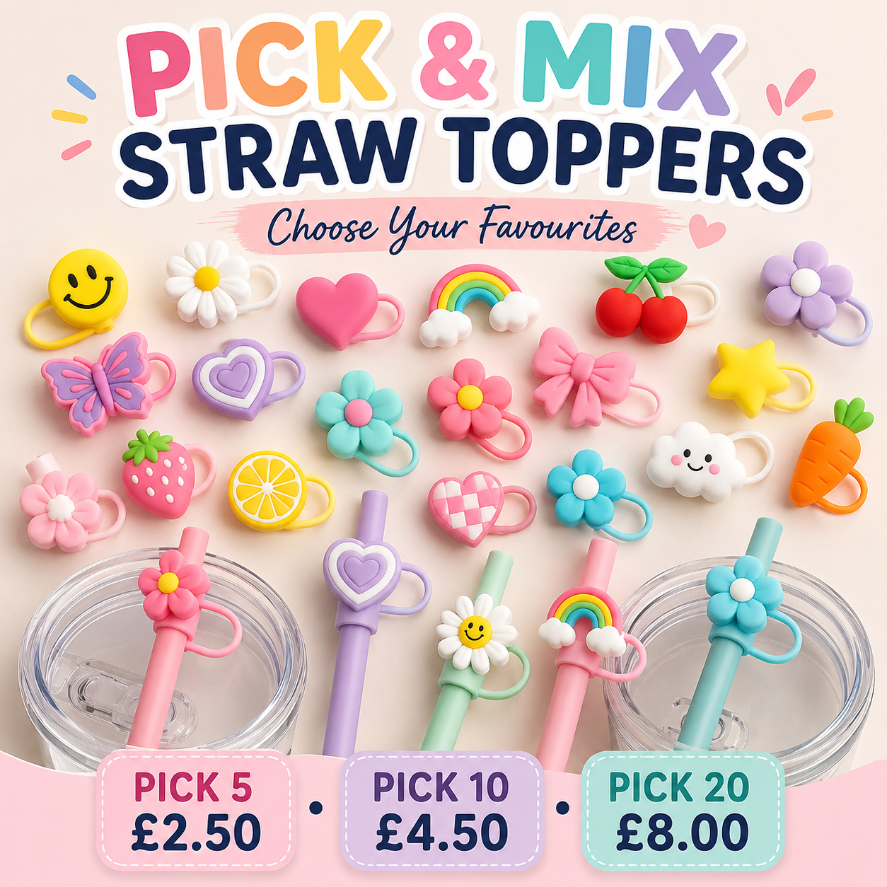 Pick and Mix Straw Toppers - choose 5, 10 or 20
