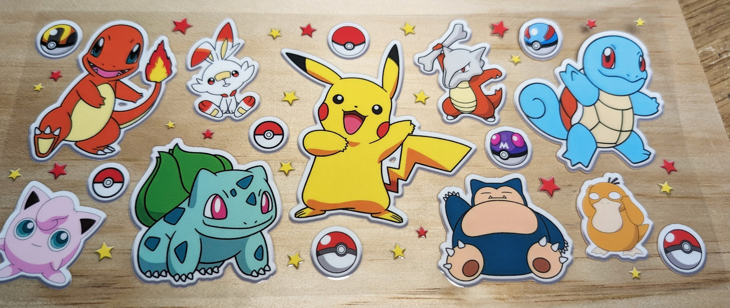 16oz UV-DTF pikachu and friends